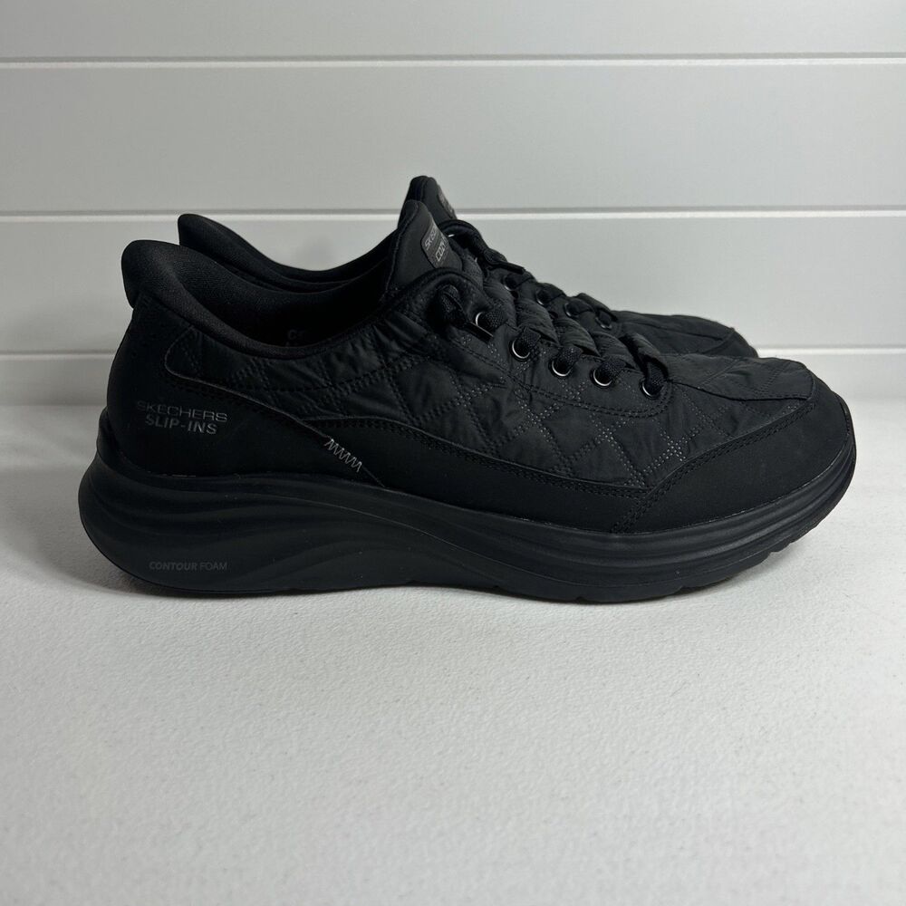 Skechers Men's Slip Ins Shoes Size 9.5 W Black Cozy Fit Quilted Hands Free